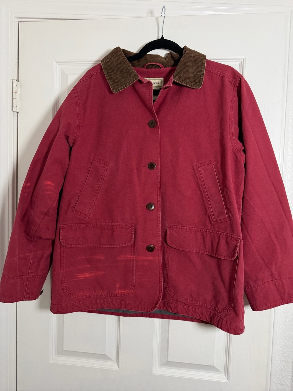 L.L.Bean Women’s Petite Large Barn Chore Jacket Corduroy Collar Red - Picture 2 of 8